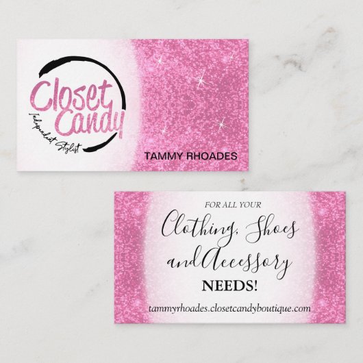 Aangepaste bestelling - Roze glitter en Logo Visitekaartje (Voorkant / Achterkant)