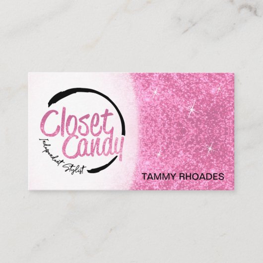 Aangepaste bestelling - Roze glitter en Logo Visitekaartje (Voorkant)