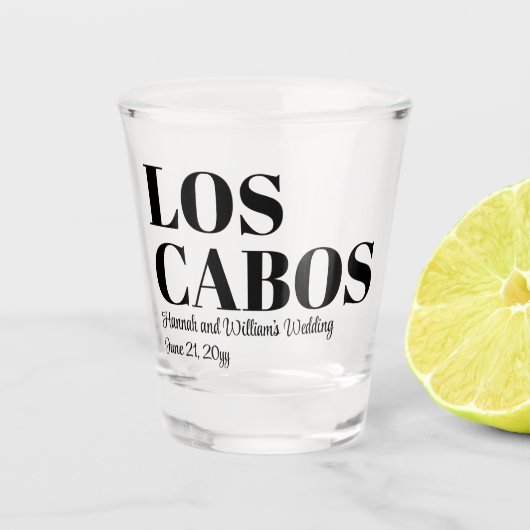 Aangepaste Bestemming Trouw Welkom in Los Cabos Shot Glas (Voorkant)