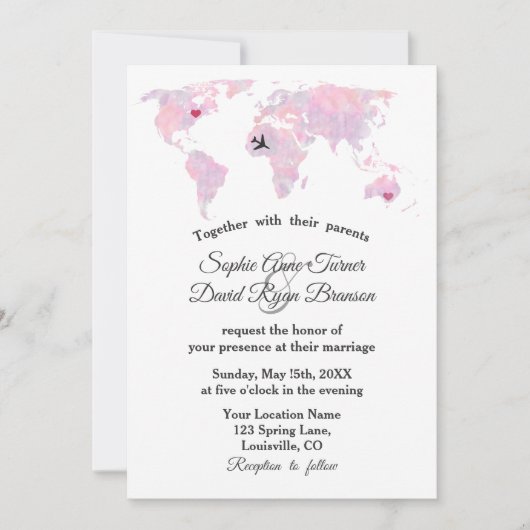 Aangepaste Bestemming Trouwdag Waterverf Wereldkaa Kaart (Voorkant)
