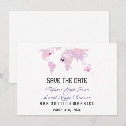 Aangepaste Bestemming Wereldkaart Bewaar De Datum Save The Date (Voorkant / Achterkant)