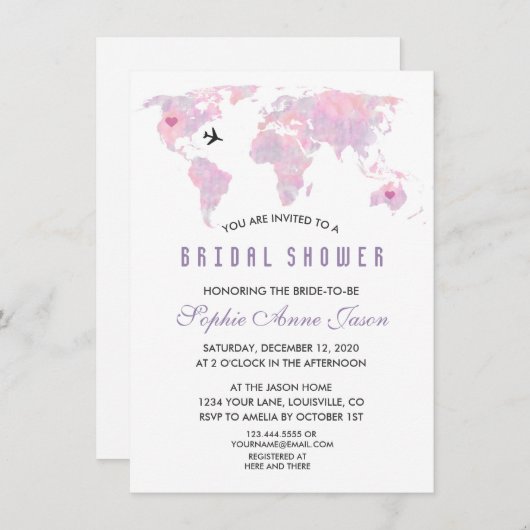 Aangepaste Bestemming Wereldkaart Bruidsmeisjesfee Kaart (Voorkant / Achterkant)