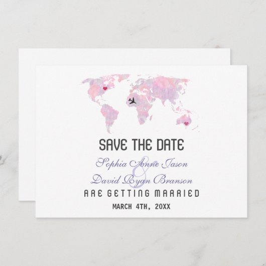 Aangepaste Bestemming Wereldkaart Save The Date (Voorkant / Achterkant)