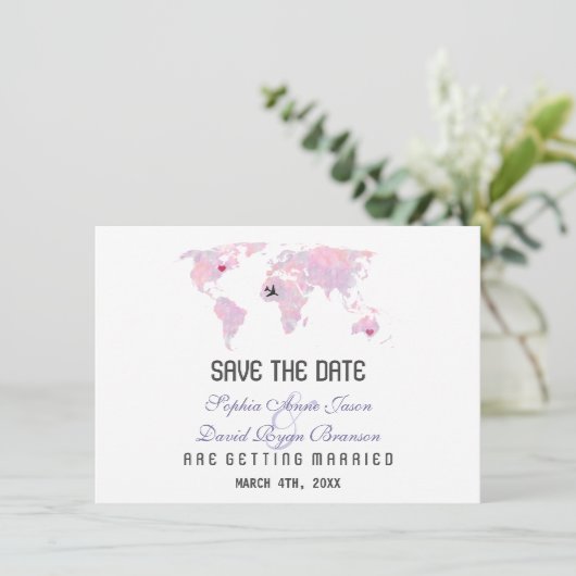 Aangepaste Bestemming Wereldkaart Save The Date (Staand voorkant)