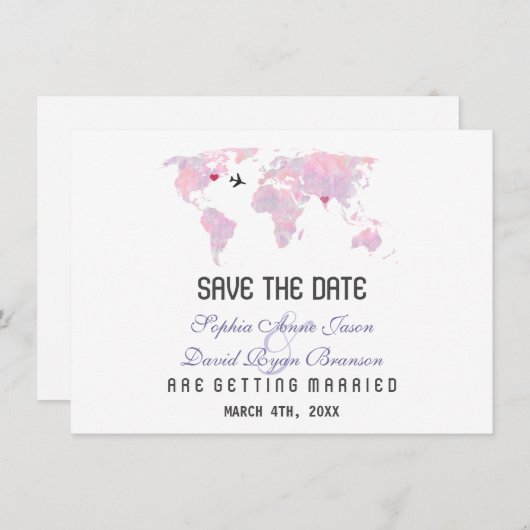 Aangepaste Bestemming Wereldkaart Trouw Save the D Kaart (Voorkant / Achterkant)