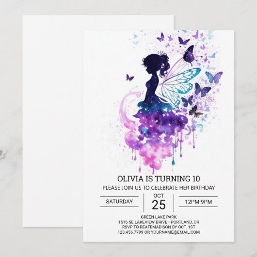 Aangepaste betoverde fee verjaardag kaart (Voorkant / Achterkant)