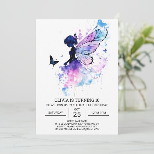 Aangepaste betoverde fee verjaardag viering kaart (Staand voorkant)