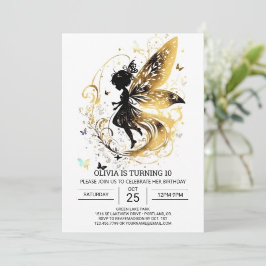 Aangepaste betoverde fee verjaardag viering kaart (Staand voorkant)