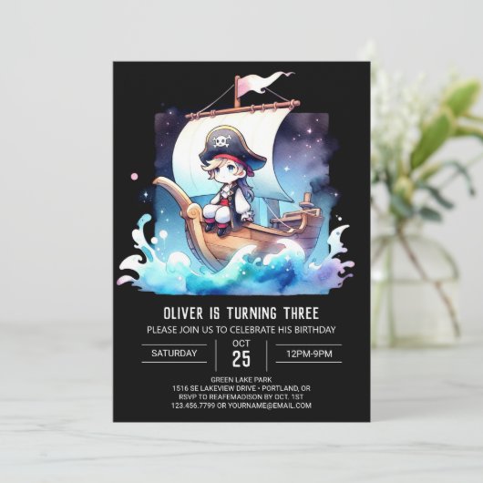 Aangepaste betoverde piraat verjaardag kaart (Staand voorkant)