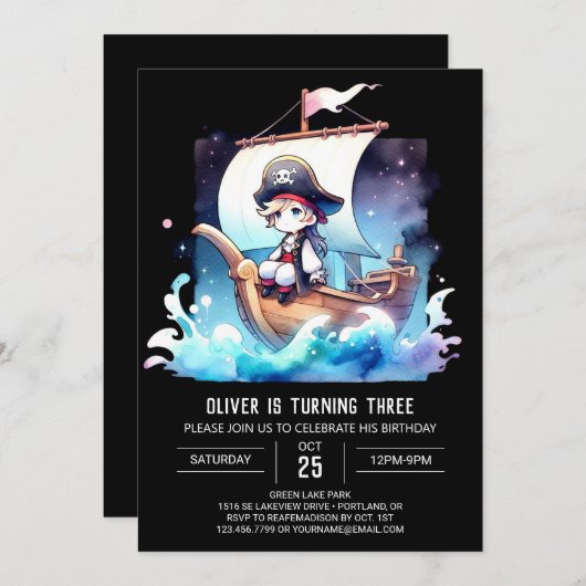 Aangepaste betoverde piraat verjaardag kaart (Voorkant / Achterkant)