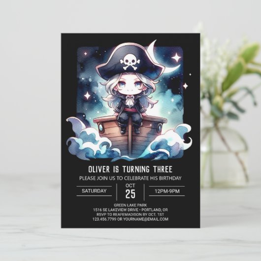 Aangepaste betoverde piraat verjaardag kaart (Staand voorkant)