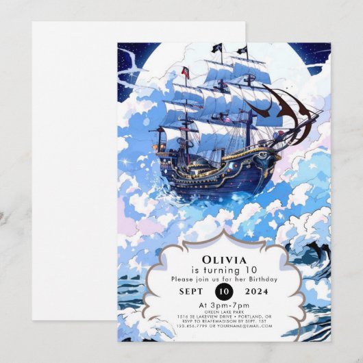 Aangepaste betoverde schip Pirate Verjaardag Kaart (Voorkant / Achterkant)