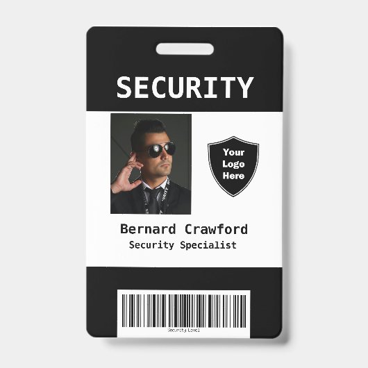 Aangepaste beveiligingspersoneel ID-badge zwart |  Badge (Voorzijde)