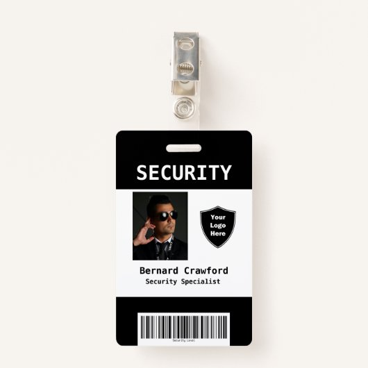 Aangepaste beveiligingspersoneel ID-badge zwart |  Badge (Voorkant met clip)