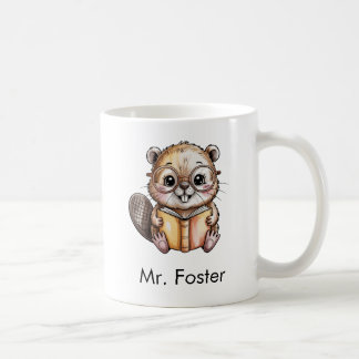 Aangepaste bever die een boek leest koffiemok