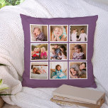Aangepaste bewerkbare achtergrondkleur Fotocollage Kussen<br><div class="desc">Kussen met 9 vierkante foto's gerangschikt in een raster lay-out elk met een witte rand om hen aan de voor- en achterkant waardoor het 18 foto's in totaal die u kunt vervangen door uw eigen foto's allemaal tegen een bewerkbare achtergrondkleur (klik aanpassen om de achtergrondkleur te wijzigen). Perfect voor pasgetrouwden,...</div>