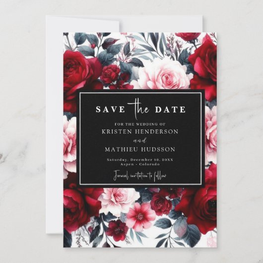 Aangepaste bewerkbare Crimson Red Wedding Save The Date (Voorkant)