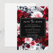 Aangepaste bewerkbare Crimson Red Wedding Save The Date (Voorkant / Achterkant)