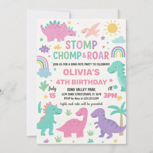 Aangepaste Bewerkbare Dino Party Kaarten voor Jong (Voorkant)