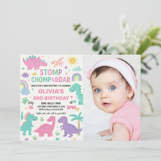 Aangepaste Bewerkbare Dino Party Kaarten voor Jong (Staand voorkant)
