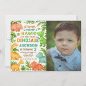 Aangepaste bewerkbare Dino Party Uitnodigen Feestdagenkaart (Voorkant)