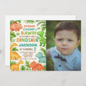 Aangepaste bewerkbare Dino Party Uitnodigen Feestdagenkaart (Voorkant / Achterkant)