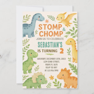 Aangepaste bewerkbare Dino Party Uitnodigen Feestdagenkaart