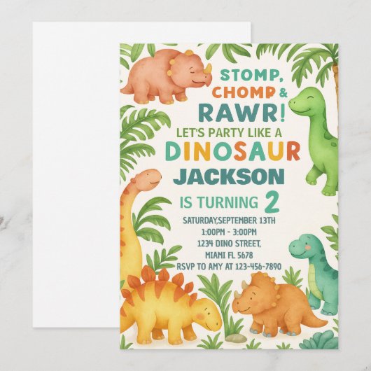 Aangepaste bewerkbare Dino Party Uitnodigen Feestdagenkaart (Voorkant / Achterkant)