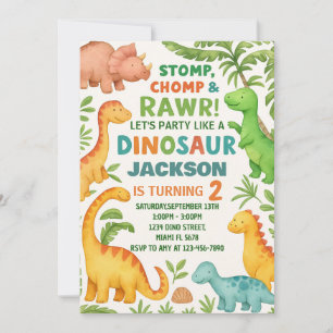 Aangepaste bewerkbare Dino Party Uitnodigen Feestdagenkaart