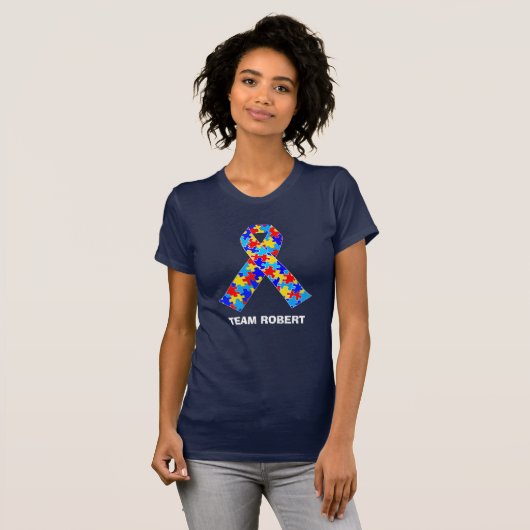 Aangepaste bewustmaking van autisme-lintteam als l t-shirt (Voorkant volledig)