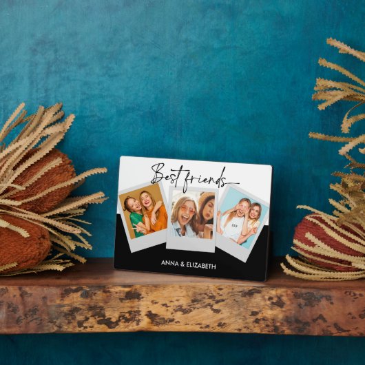 Aangepaste BFF-cadeaus 3 Foto Collage Modern Scrip Fotoplaat (Zijkant)