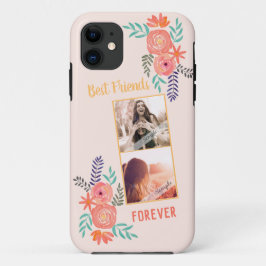 Aangepaste BFF Foto Coral Pink Waterverf Flower  Case-Mate iPhone Case