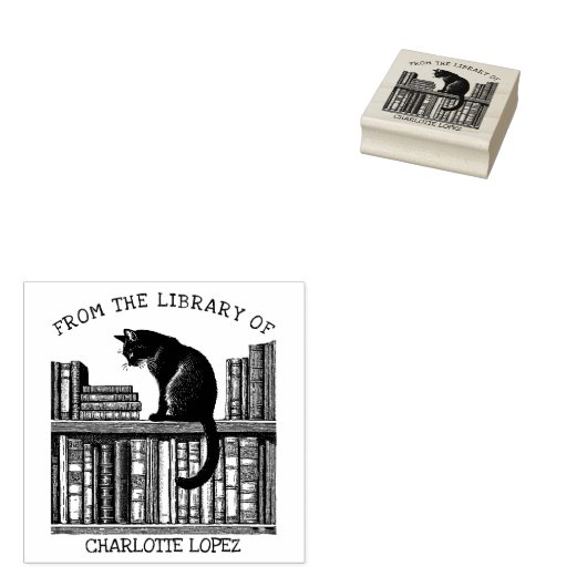 Aangepaste  Bibliotheek Kat, Boek Rubberstempel (Gestempeld)