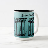 Aangepaste bibliotheek met boektitels Blauwgroen Tweekleurige Koffiemok (Voorkant rechts)