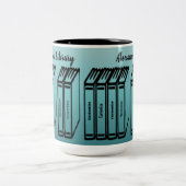 Aangepaste bibliotheek met boektitels Blauwgroen Tweekleurige Koffiemok (Center)