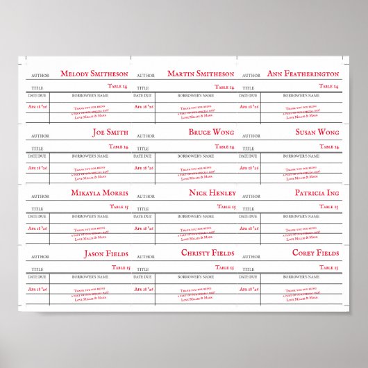 Aangepaste bibliotheek uitleenkaart tafel nummerka poster (Voorkant)