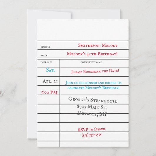 Aangepaste bibliotheek-uitleenkaart verjaardagsfee kaart (Voorkant)