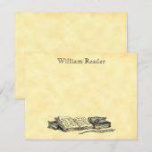 Aangepaste bibliotheek van  boeken en schrijfquill notitiekaartje (Voorkant / Achterkant)