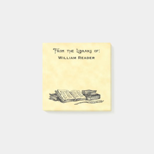 Aangepaste bibliotheek van  boeken en schrijfquill post-it® notes (Voorkant)