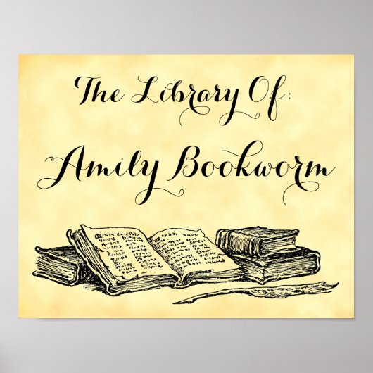 Aangepaste Bibliotheek van  Boeken Faux Perkament Poster (Voorkant)