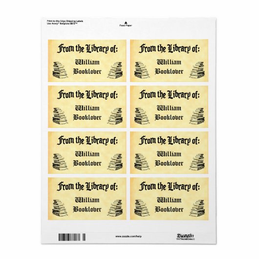 Aangepaste "Bibliotheek van" Bookplate Labels (Full Sheet)