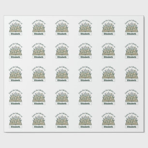 Aangepaste bibliotheeknaam bloemsticker cadeaupapier