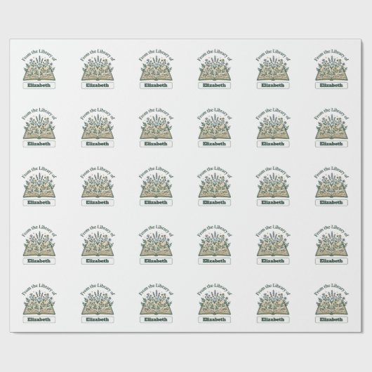 Aangepaste bibliotheeknaam bloemsticker cadeaupapier (Vlak)