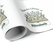 Aangepaste bibliotheeknaam bloemsticker cadeaupapier (Rol Hoek)