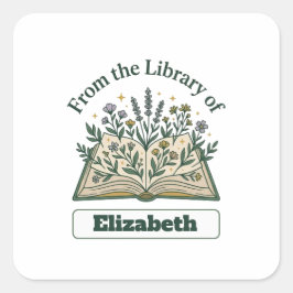 Aangepaste bibliotheeknaam bloemsticker vierkante sticker
