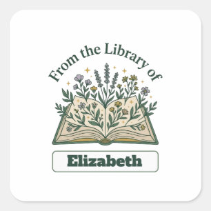 Aangepaste bibliotheeknaam bloemsticker vierkante sticker