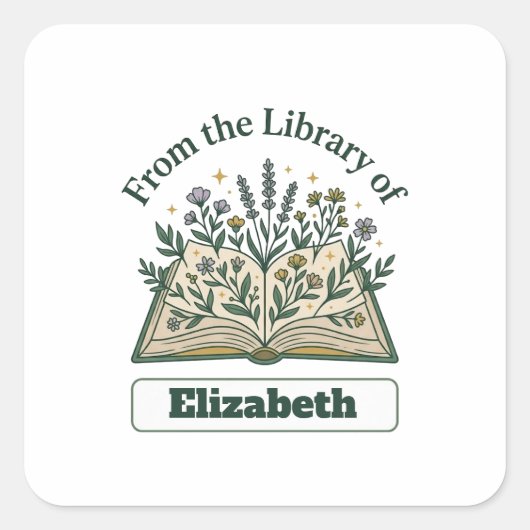 Aangepaste bibliotheeknaam bloemsticker vierkante sticker (Voorkant)