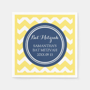 Aangepaste biet Mitzvah Napkin Yellow Blue Chevron Servet