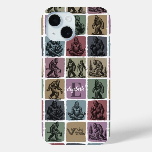 Aangepaste Bigfoot Naam Initiaal Retro Bos Kunst Case-Mate iPhone Case (Achterkant)