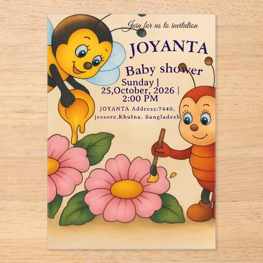 Aangepaste bij baby shower acryl uitnodigingen (Voorkant)